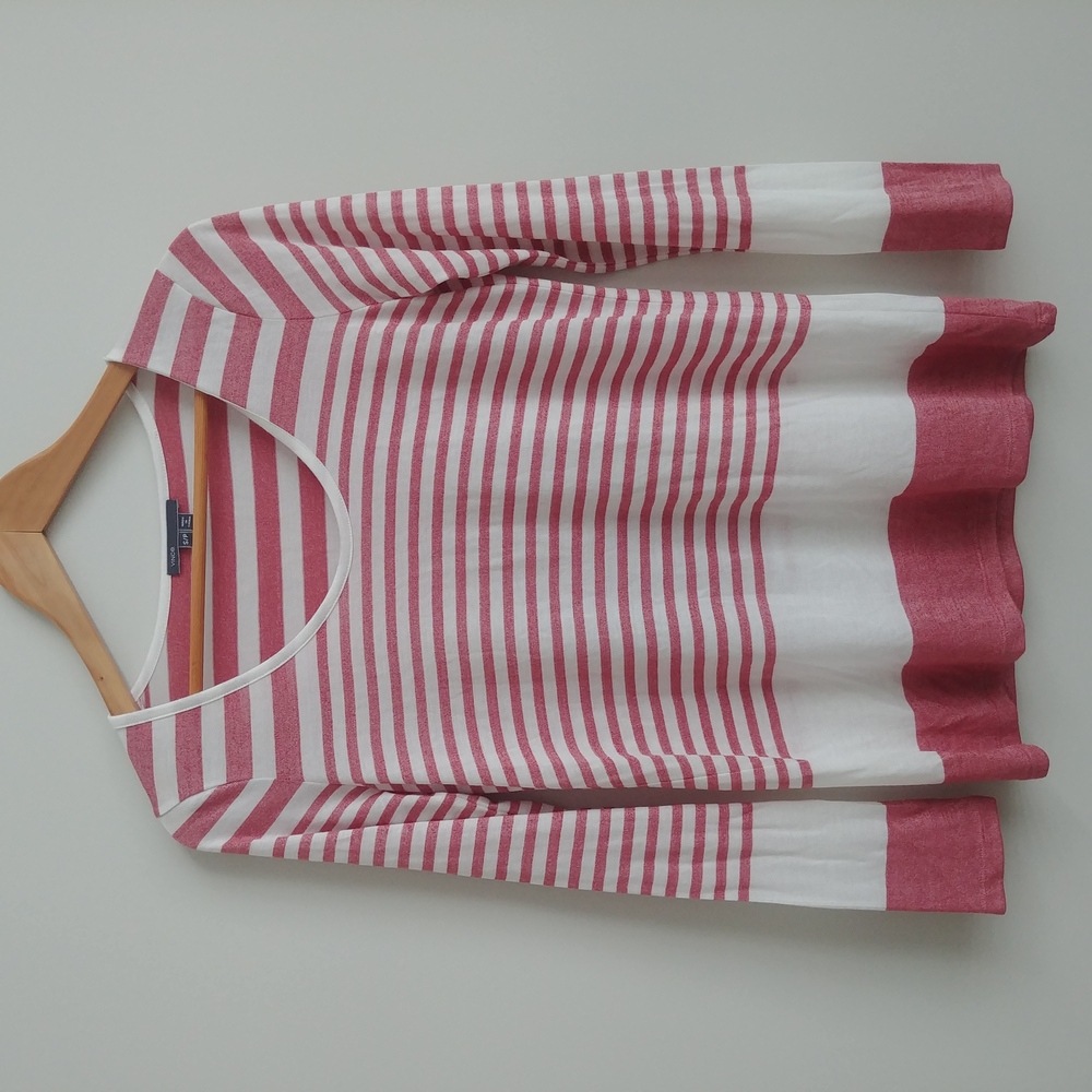 Vince lightweight soft knit top off white and pink stripes Small